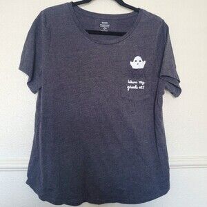 Old Navy Womens T-Shirt Black Heathered Where My Ghouls At Short Sleeve Pocket L